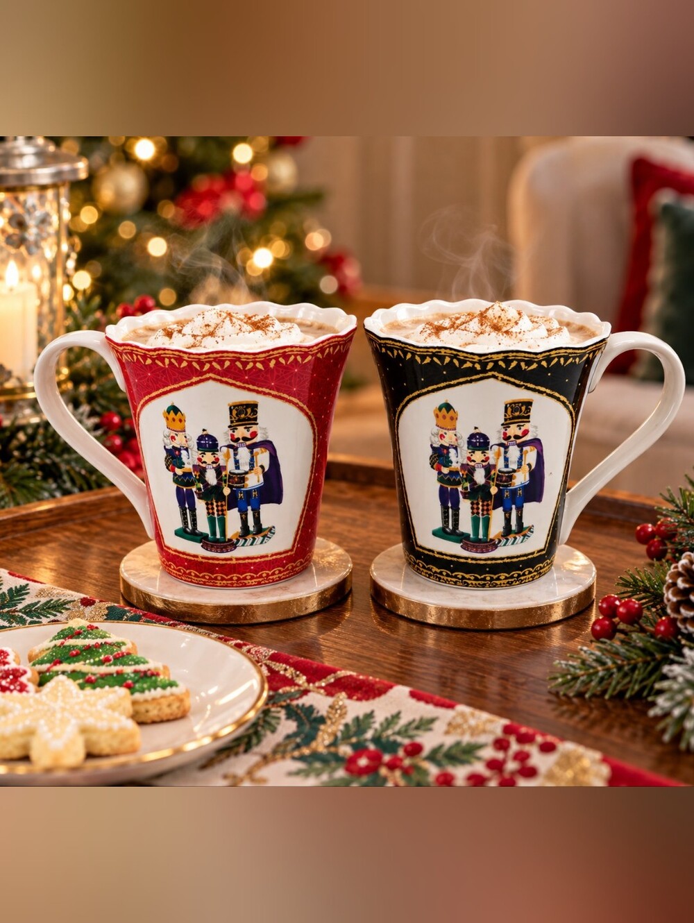 Robert Stanley Holiday Nutcracker Ceramic Coffee Mugs, Red & Black